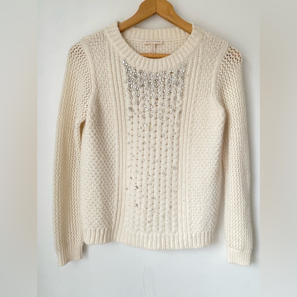 Rebecca Taylor Sweater Women’s XS Embellished Cream Wool Cashmere Sweater